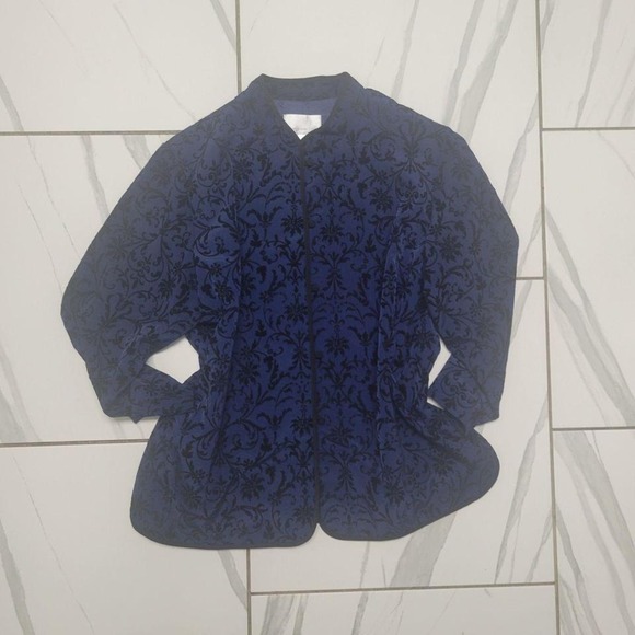 Vintage Whimsygoth 2XL Blue with Black Brocade Blazer - Picture 1 of 6